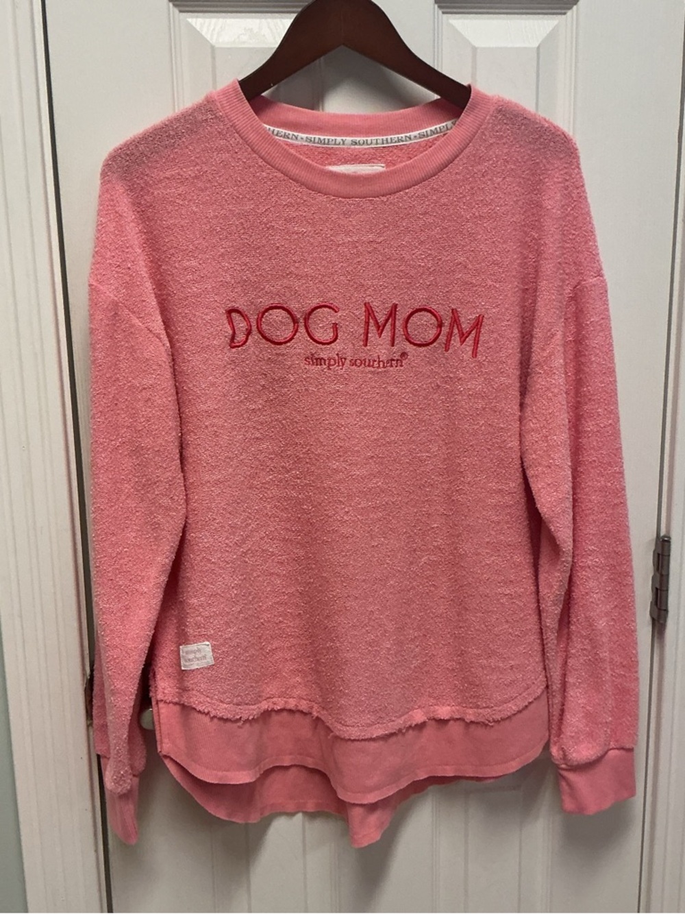 Simply Southern SZ L ‘Dog Mom’ French Terry Pink Soft Beach Coastal Florida
